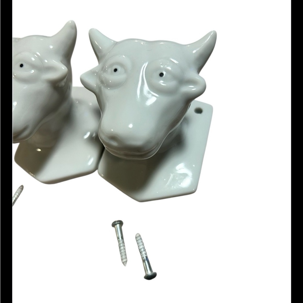 Set Of 2 Vintage 1982 Ceramic Cow Bull Hooks Farmhouse Made In Taiwan - Picture 2 of 5